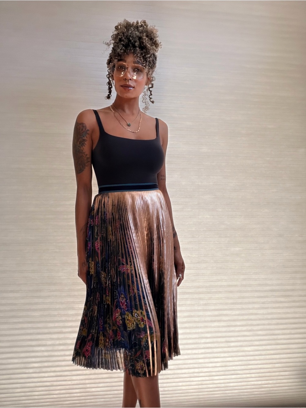 Maeve by Anthropologie Metallic Floral Pleated Midi Skirt - Picture 2 of 8